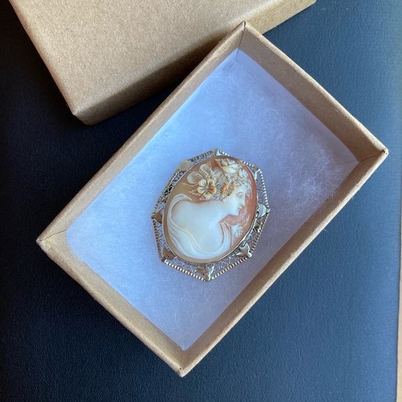 *HP* Antique Victorian 14k white gold filigree cameo hand carved brooch pendant - Picture 15 of 15